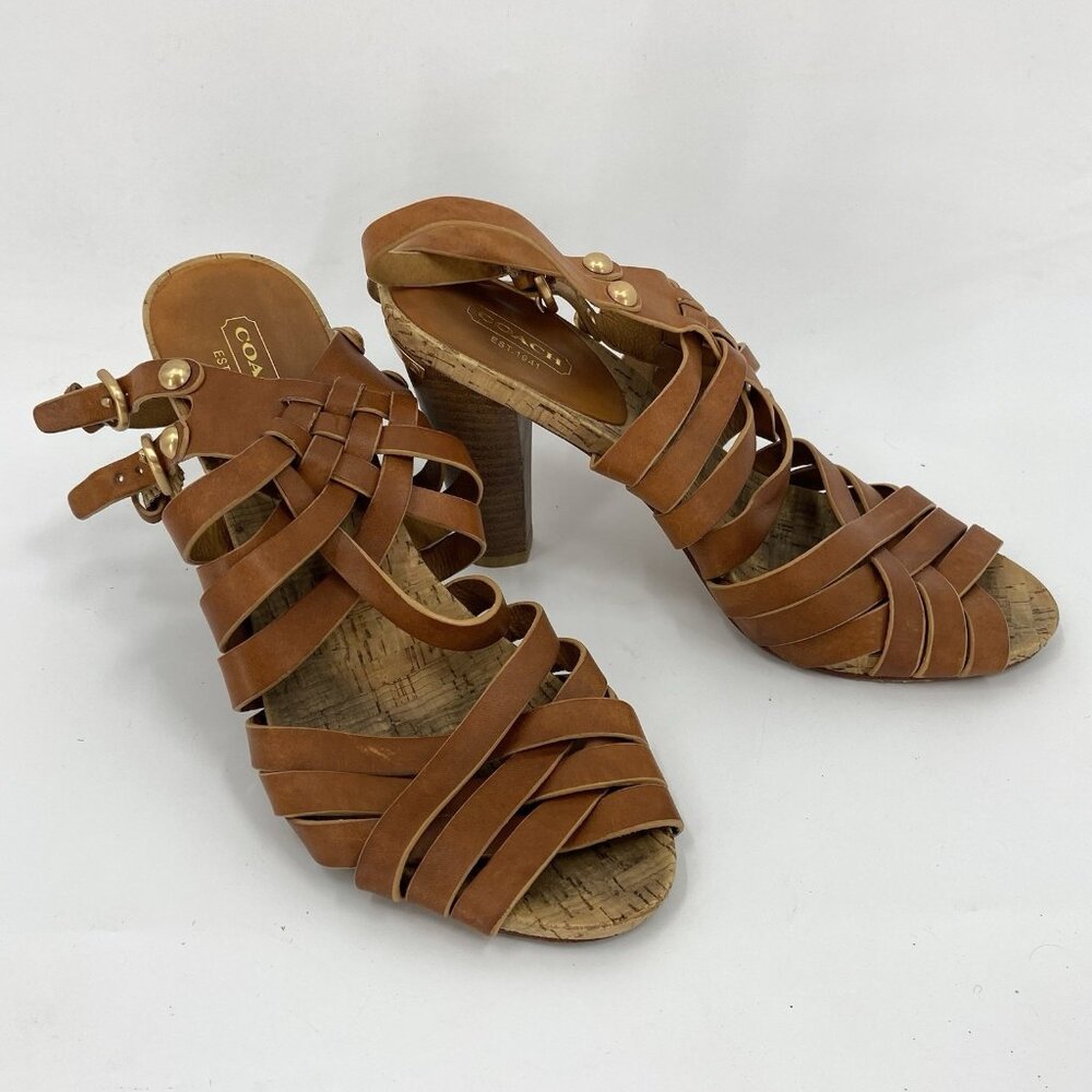 Coach Adrienn Vacchetta Strappy Brown Leather Sandals Shoes 8.5 B